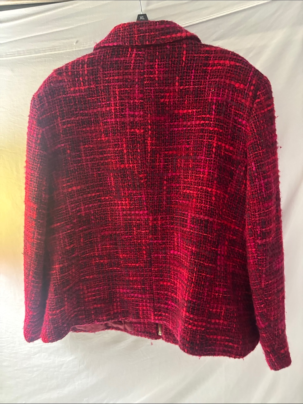 Jones New York Red & Burgundy Tweed Zip-Front Women's Jacket Vintage 1990s. - Picture 5 of 8